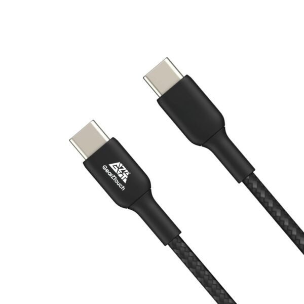 GEARZTOUCH 65W Type C to C PD Fast Charging Cable for MacBook & iPhone 15/16 – 2M Nylon Braided Data Cable (Black)