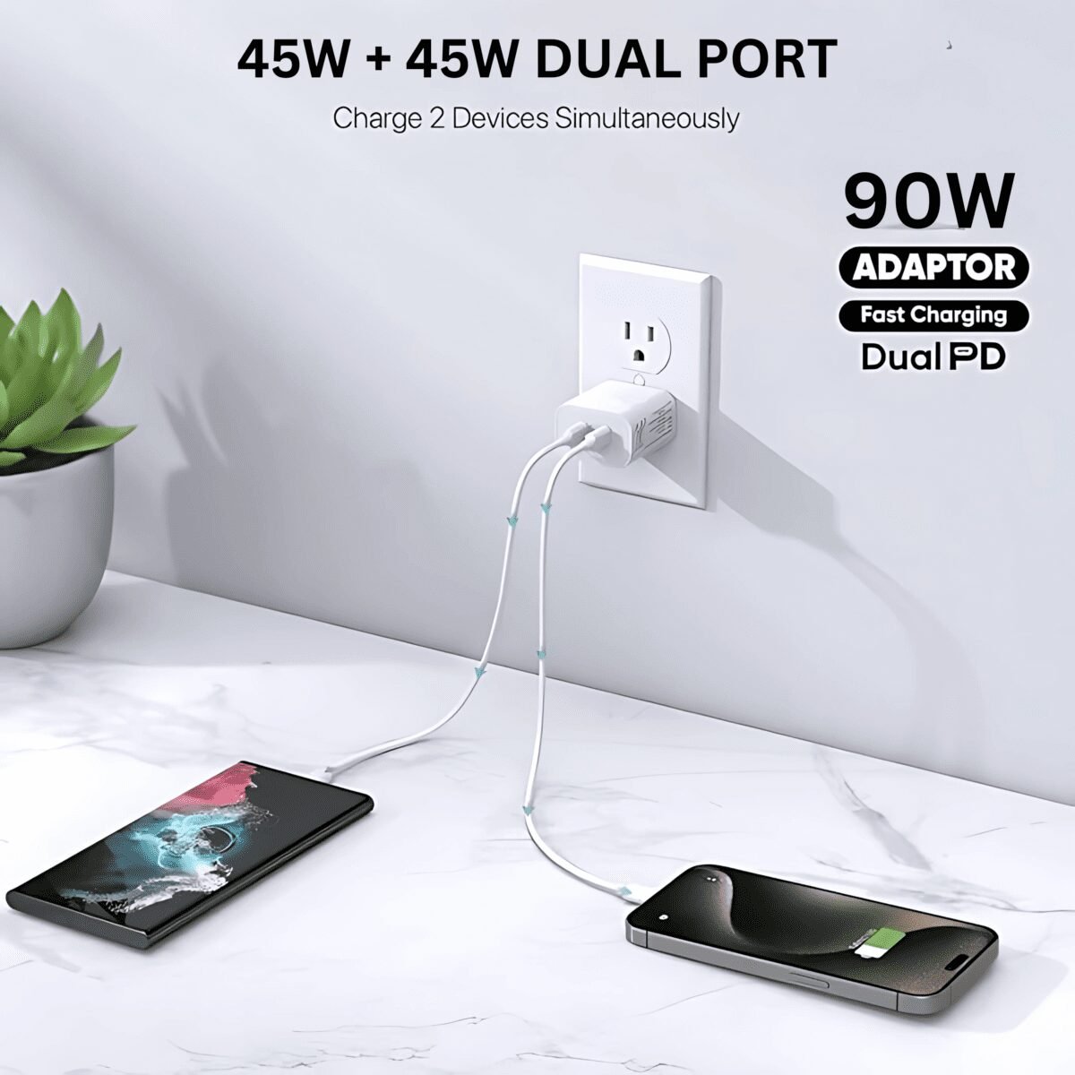 SPARK 90W DUAL C TYPE Travel Adapter with PPS 3.0 with C to C Cable - Image 8