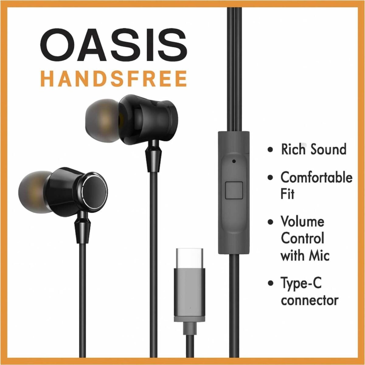 GearzTouch Oasis Tunify Series Type-C Wired Handsfree with Mic, Bass Boosted Sound, Volume Control & Tangle-Free Cable – Compatible with All Type-C Devices - Image 2